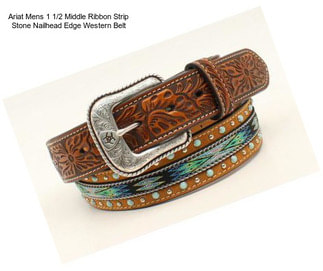 Ariat Mens 1 1/2 Middle Ribbon Strip Stone Nailhead Edge Western Belt