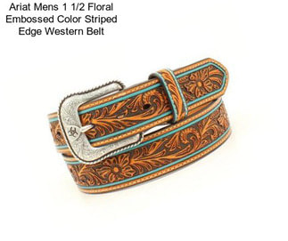 Ariat Mens 1 1/2 Floral Embossed Color Striped Edge Western Belt