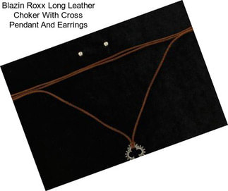 Blazin Roxx Long Leather Choker With Cross Pendant And Earrings