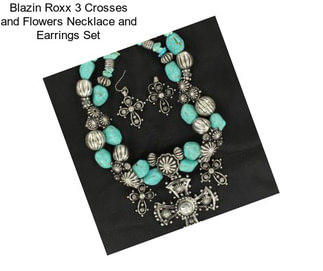Blazin Roxx 3 Crosses and Flowers Necklace and Earrings Set
