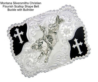 Montana Silversmiths Christian Flourish Scallop Shape Belt Buckle with Bullrider