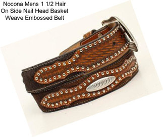 Nocona Mens 1 1/2 Hair On Side Nail Head Basket Weave Embossed Belt