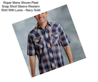 Roper Mens Woven Plaid Snap Short Sleeve Western Shirt With Lurex - Navy Gold