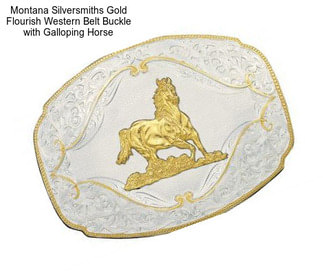 Montana Silversmiths Gold Flourish Western Belt Buckle with Galloping Horse