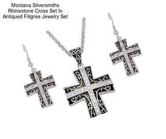 Montana Silversmiths Rhinestone Cross Set In Antiqued Filigree Jewelry Set