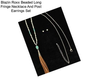 Blazin Roxx Beaded Long Fringe Necklace And Post Earrings Set