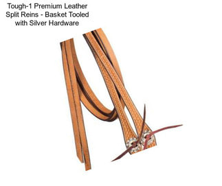 Tough-1 Premium Leather Split Reins - Basket Tooled with Silver Hardware