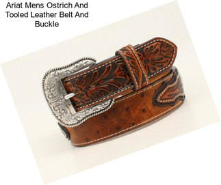 Ariat Mens Ostrich And Tooled Leather Belt And Buckle