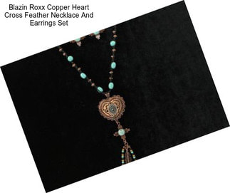 Blazin Roxx Copper Heart Cross Feather Necklace And Earrings Set