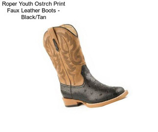 Roper Youth Ostrch Print Faux Leather Boots - Black/Tan