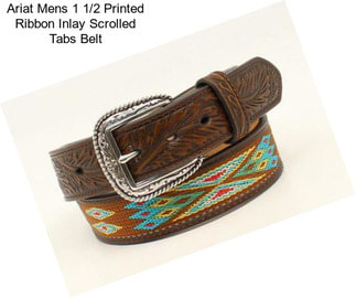 Ariat Mens 1 1/2 Printed Ribbon Inlay Scrolled Tabs Belt