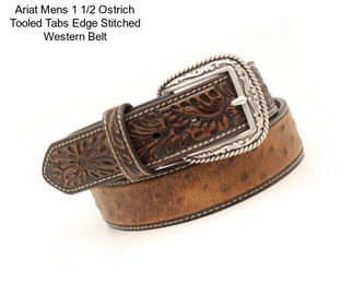 Ariat Mens 1 1/2 Ostrich Tooled Tabs Edge Stitched Western Belt