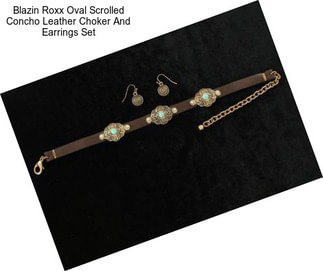 Blazin Roxx Oval Scrolled Concho Leather Choker And Earrings Set