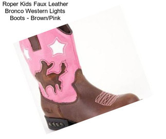 Roper Kids Faux Leather Bronco Western Lights Boots - Brown/Pink