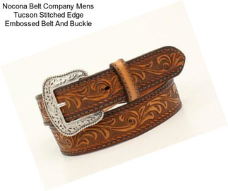 Nocona Belt Company Mens Tucson Stitched Edge Embossed Belt And Buckle