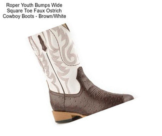 Roper Youth Bumps Wide Square Toe Faux Ostrich Cowboy Boots - Brown/White