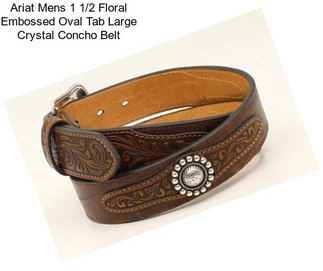 Ariat Mens 1 1/2 Floral Embossed Oval Tab Large Crystal Concho Belt