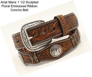 Ariat Mens 1 1/2 Sculpted Floral Embossed Ribbon Concho Belt