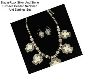 Blazin Roxx Silver And Stone Crosses Beaded Necklace And Earrings Set