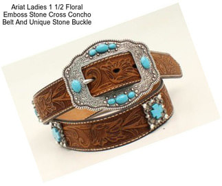 Ariat Ladies 1 1/2 Floral Emboss Stone Cross Concho Belt And Unique Stone Buckle