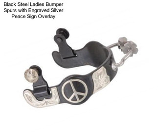 Black Steel Ladies Bumper Spurs with Engraved Silver Peace Sign Overlay