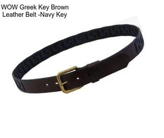 WOW Greek Key Brown Leather Belt -Navy Key