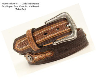 Nocona Mens 1 1/2 Basketweave Scalloped Star Concho Nailhead Tabs Belt