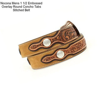 Nocona Mens 1 1/2 Embossed Overlay Round Concho Tabs Stitched Belt