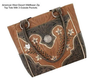 American West Desert Wildflower Zip Top Tote With 3 Outside Pockets