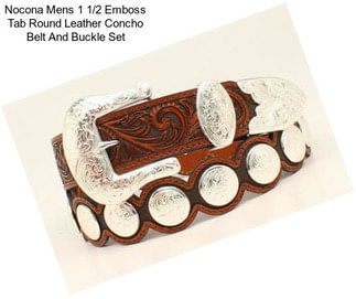 Nocona Mens 1 1/2 Emboss Tab Round Leather Concho Belt And Buckle Set
