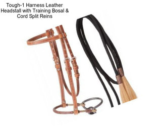 Tough-1 Harness Leather Headstall with Training Bosal & Cord Split Reins