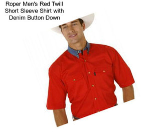 Roper Men\'s Red Twill Short Sleeve Shirt with Denim Button Down