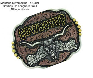 Montana Silversmiths Tri-Color Cowboy Up Longhorn Skull Attitude Buckle