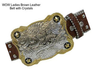 WOW Ladies Brown Leather Belt with Crystals