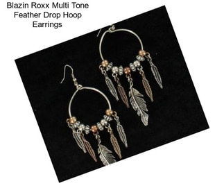 Blazin Roxx Multi Tone Feather Drop Hoop Earrings