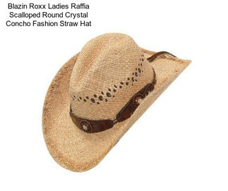 Blazin Roxx Ladies Raffia Scalloped Round Crystal Concho Fashion Straw Hat