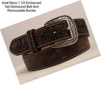 Ariat Mens 1 1/2 Embossed Tab Distressed Belt And Removeable Buckle