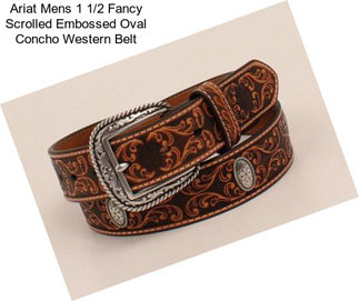 Ariat Mens 1 1/2 Fancy Scrolled Embossed Oval Concho Western Belt