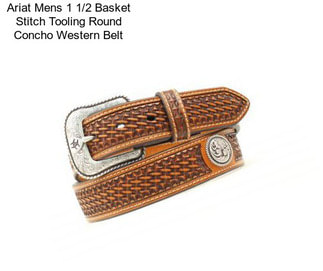 Ariat Mens 1 1/2 Basket Stitch Tooling Round Concho Western Belt