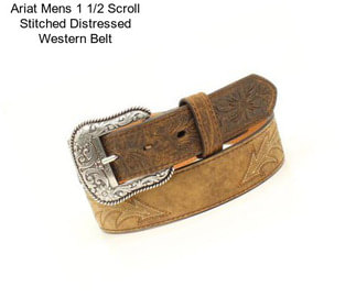 Ariat Mens 1 1/2 Scroll Stitched Distressed Western Belt