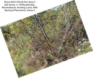 Price At $1100.00 Per Acre !! 220 Acres +/- Of Residential, Recreational, Hunting Land, With Spring & Panoramic Views !!